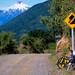 The sign says downhill!  (Volcan Villarrica in the background)